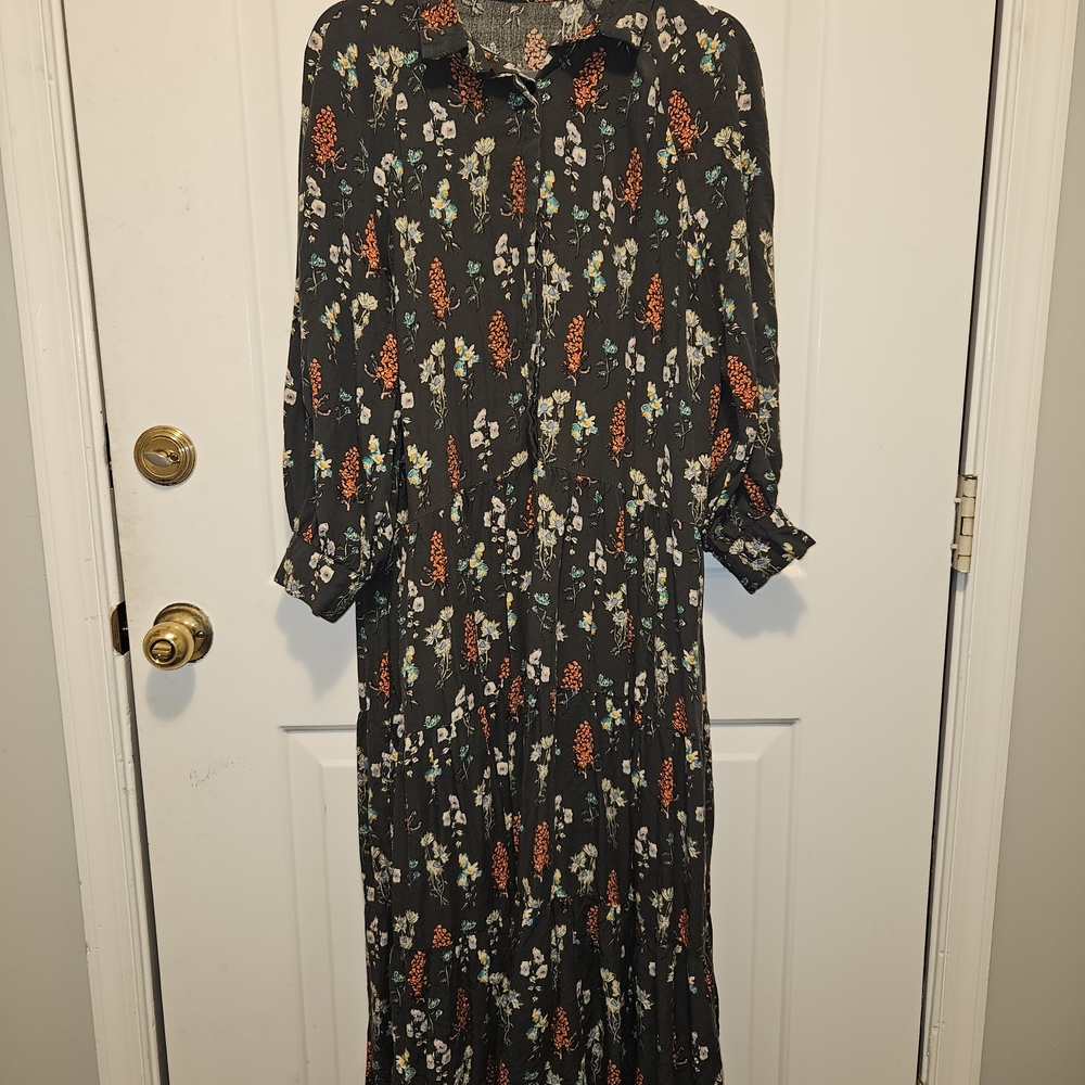 NATURAL LIFE Black Floral Long Sleeve Dress Prairie/ Western.